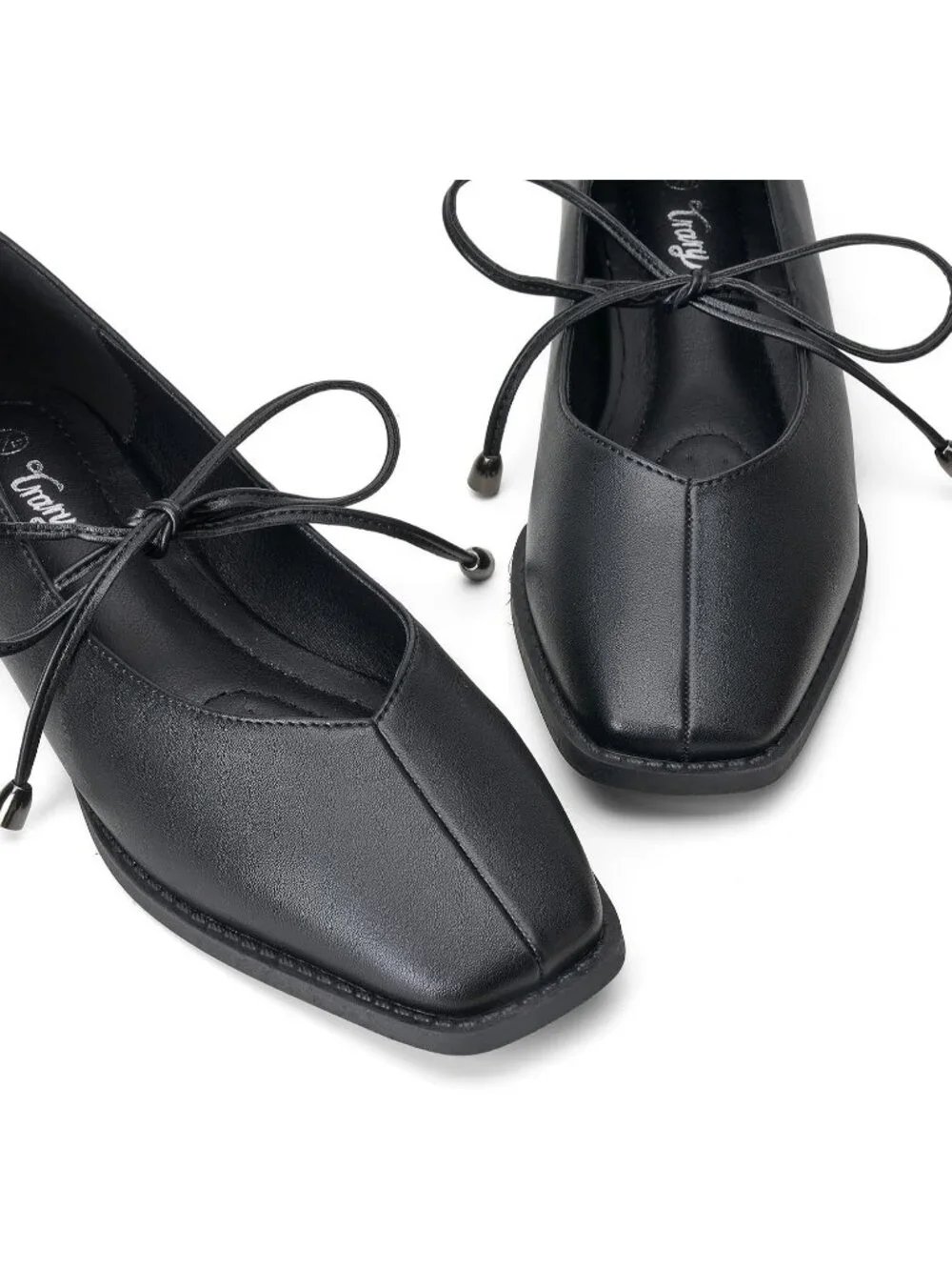 Women's Black Mary Jane Ballet Flats Square Toe Bow Comfort Dress Shoes